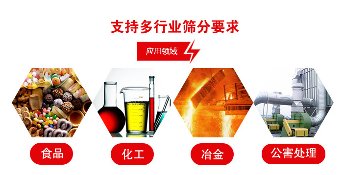 旋振篩適用的行業(yè)：食品行業(yè)，化工行業(yè)，冶金行業(yè)，公害處理等。